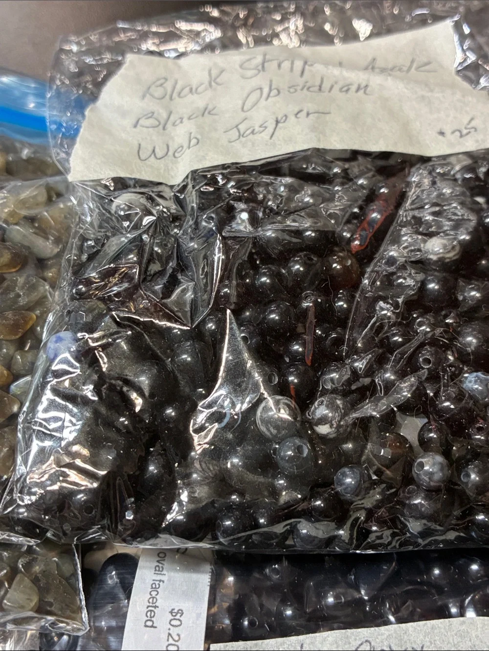 Lot of 2+ pounds of assorted black and grey gemstone beads